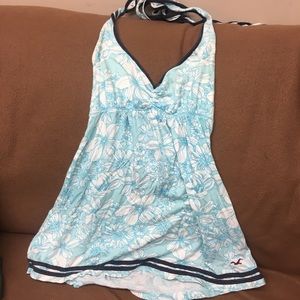 Tiffany Blue Flower Print Halter Tie Foley Tank